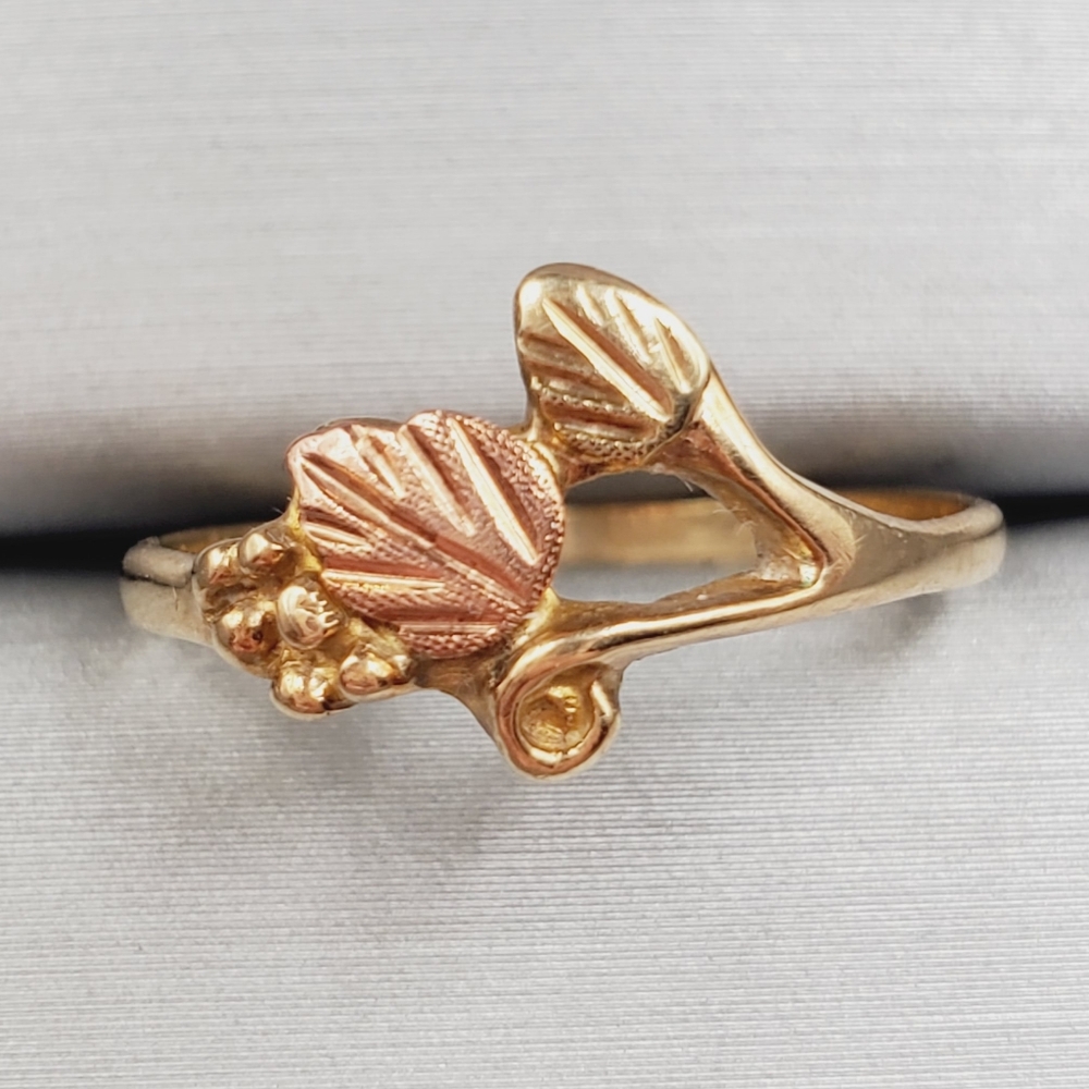 10k Solid Yellow & Rose Gold Ring Grapevine Ring Leaf Ring
